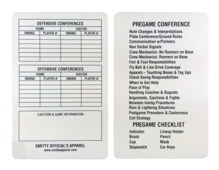 Smitty Baseball/Softball Reusable Game Card